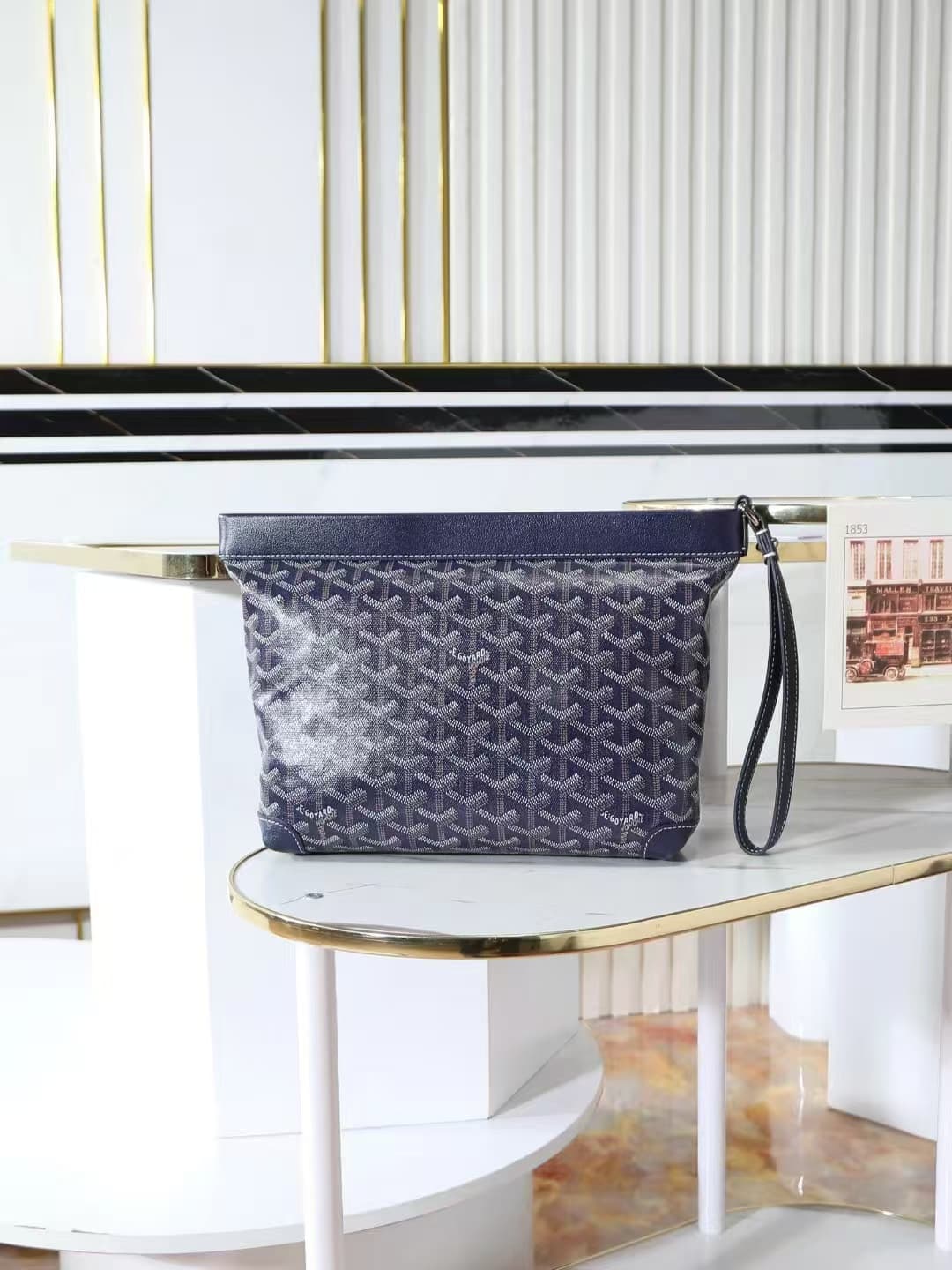 Goyard Conti pouch Goyardine canvas and Chevroches Calfskin Navy Blue High