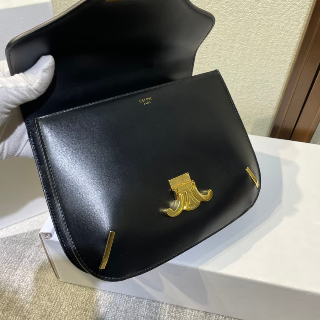 Celine Triomphe Saddle Bag in Black Shiny Calfskin High