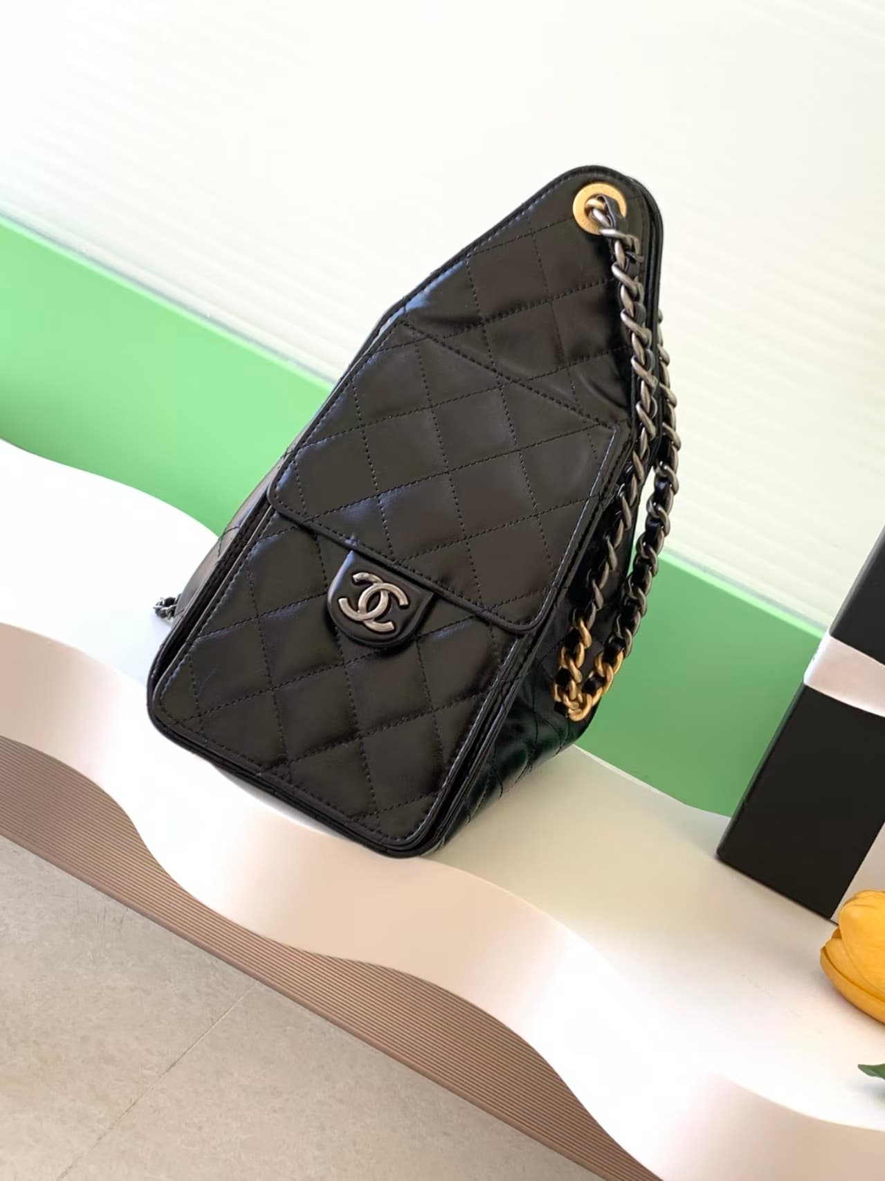 Chanel 25 Small Hobo handbag AS5293 Shiny calfskin Gold&Silver-tone metal Black A