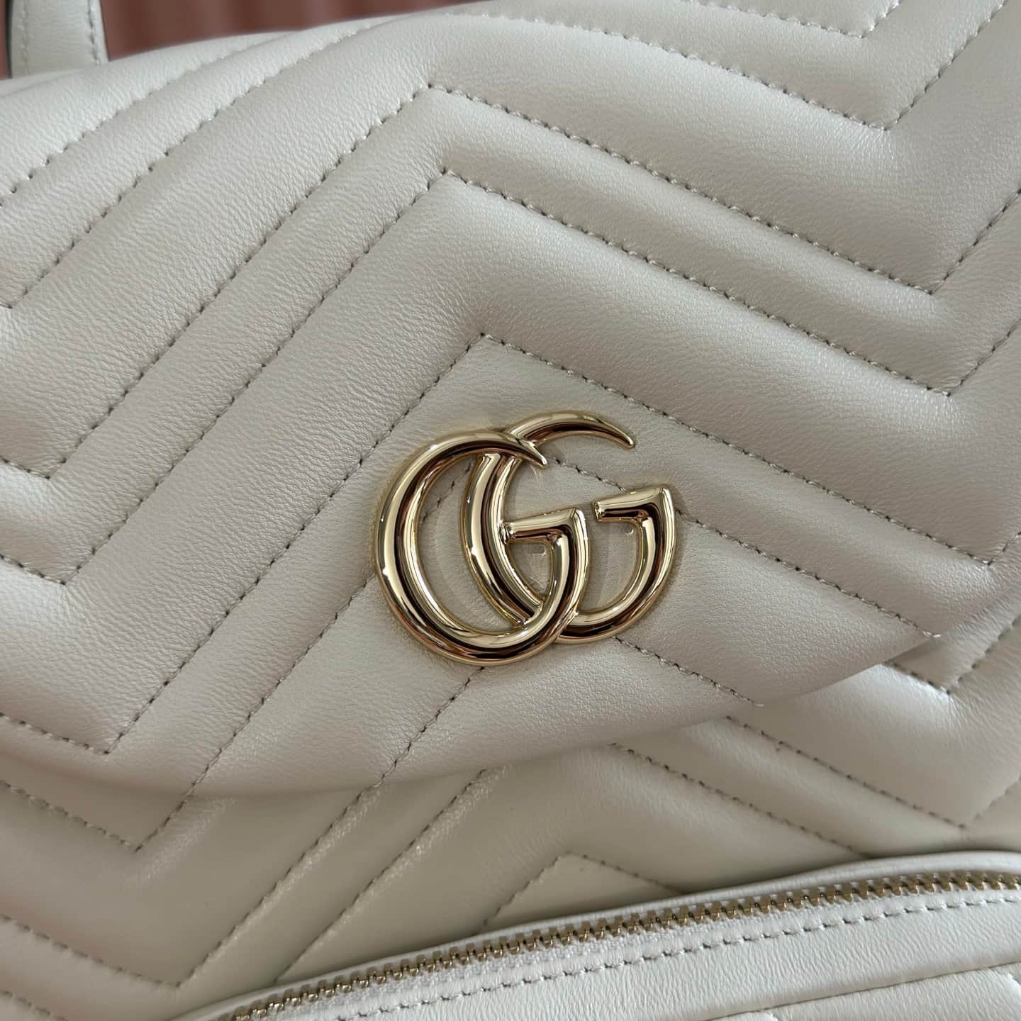 Gucci GG Marmont Small Backpack White Matelassé Chevron Nappa Leather 861878  High