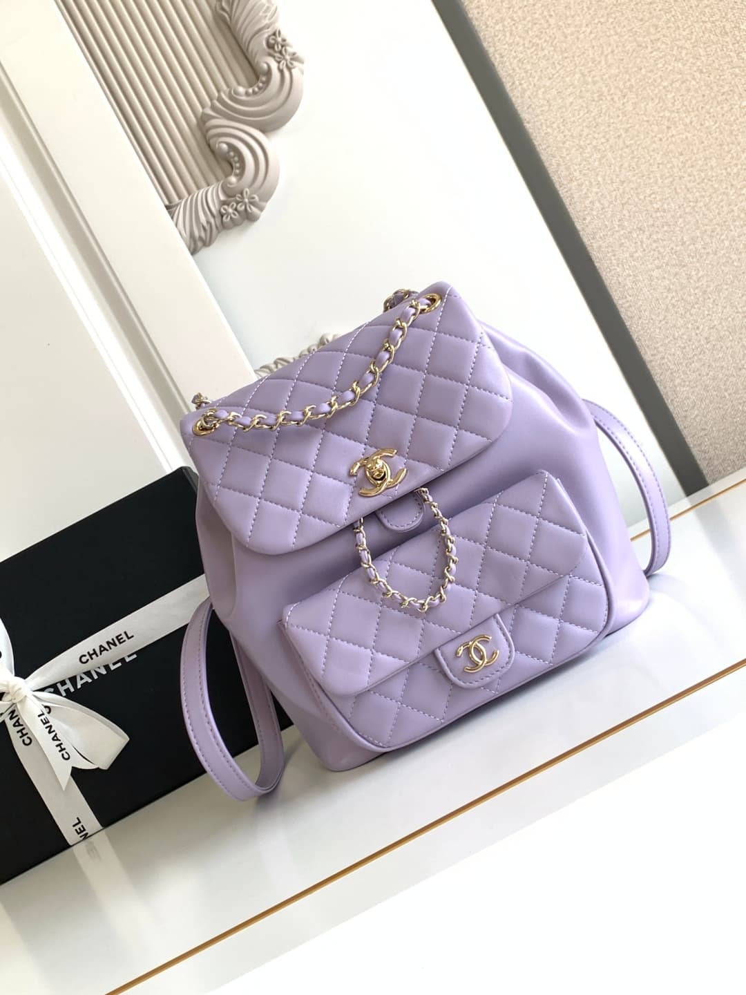 Chanel Medium Quilted Duma Backpack Lambskin AS3618 Purple A