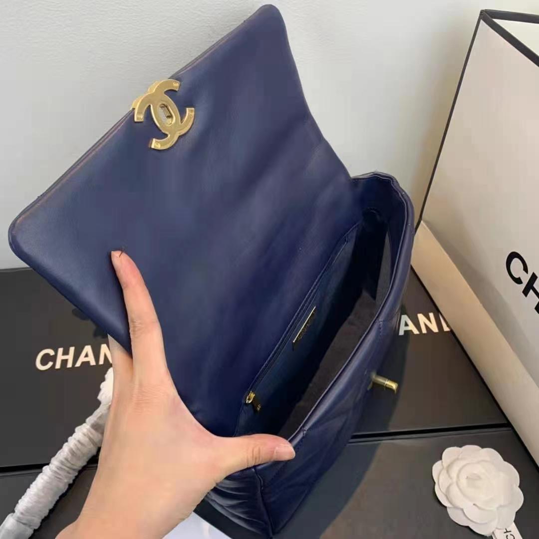 Large Chanel 19 Flap Bag Lambskin Navy High