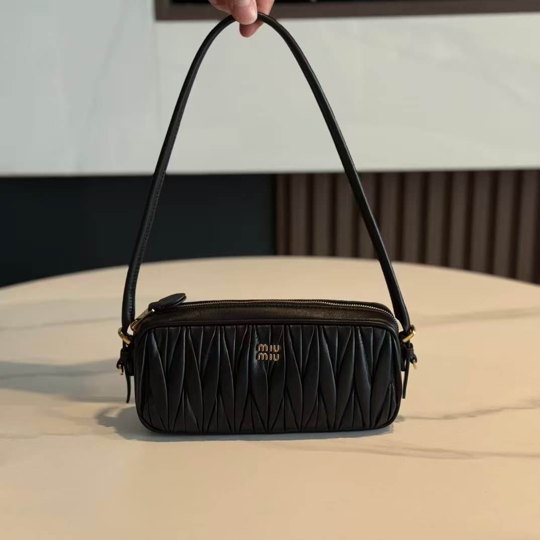 Miu Miu Black Matelassé Nappa Leather Pouch High