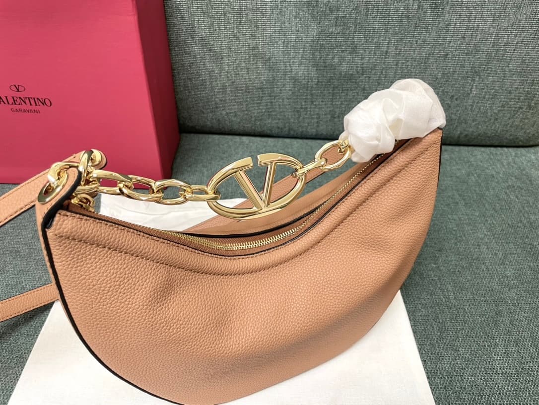 Valentino Garavani VLogo Moon small hobo bag in Nude Pink grained calfskin High