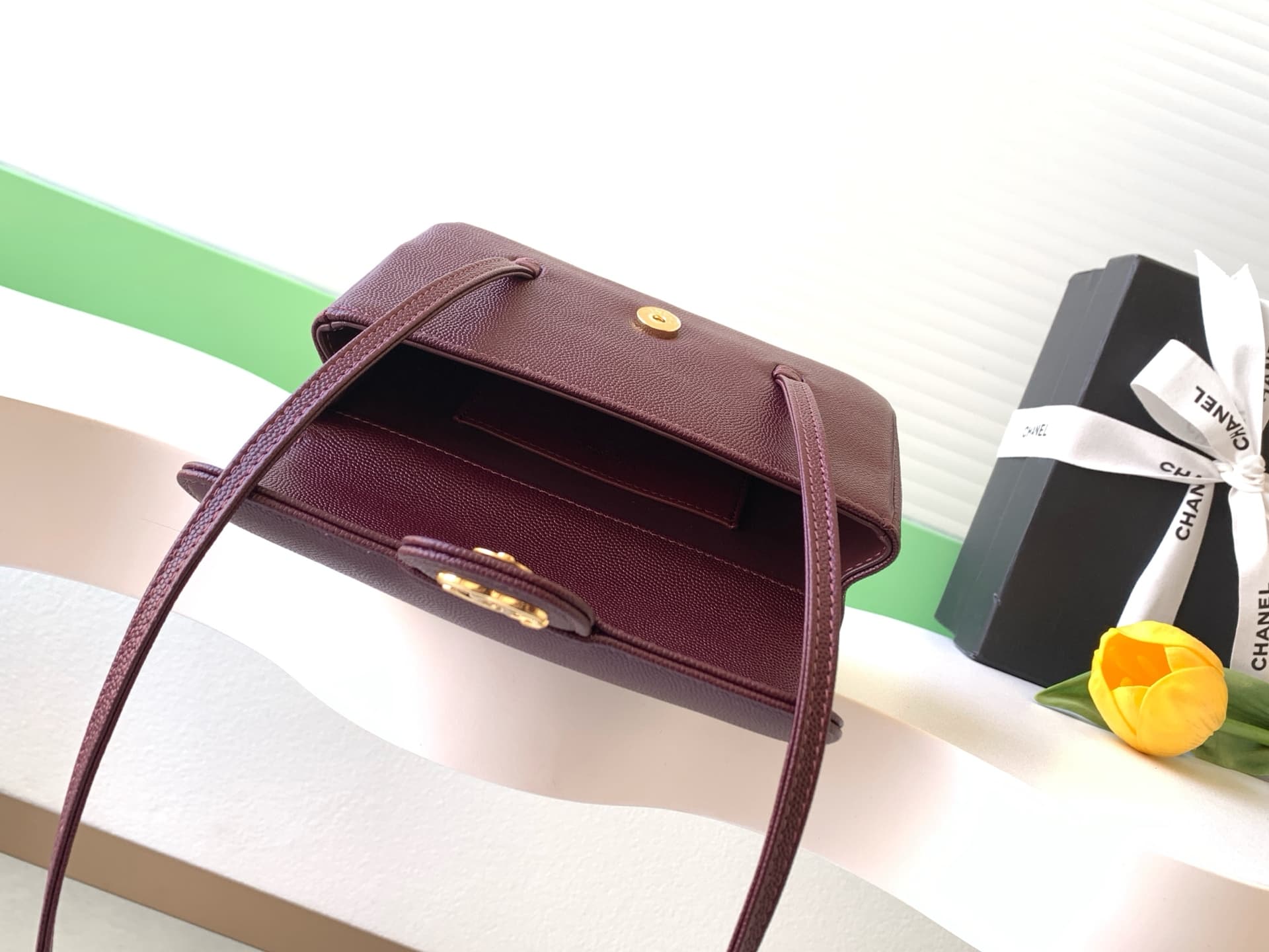 Chanel Clutch with Leather Strap Grained Shiny Calfskin & Gold-Tone Metal Claret AP5068 A