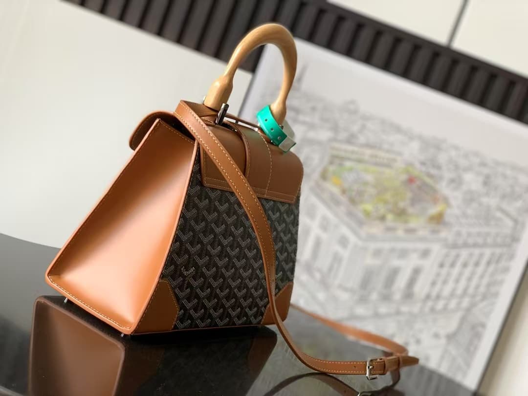 Saïgon PM Bag Goyardine Canvas & Clamecy Cowhide Black & Tan High