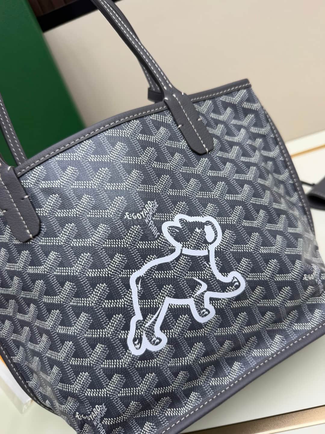 Goyard Mini Anjou Tote Goyardine Canvas with White Painted Mascot Grey High