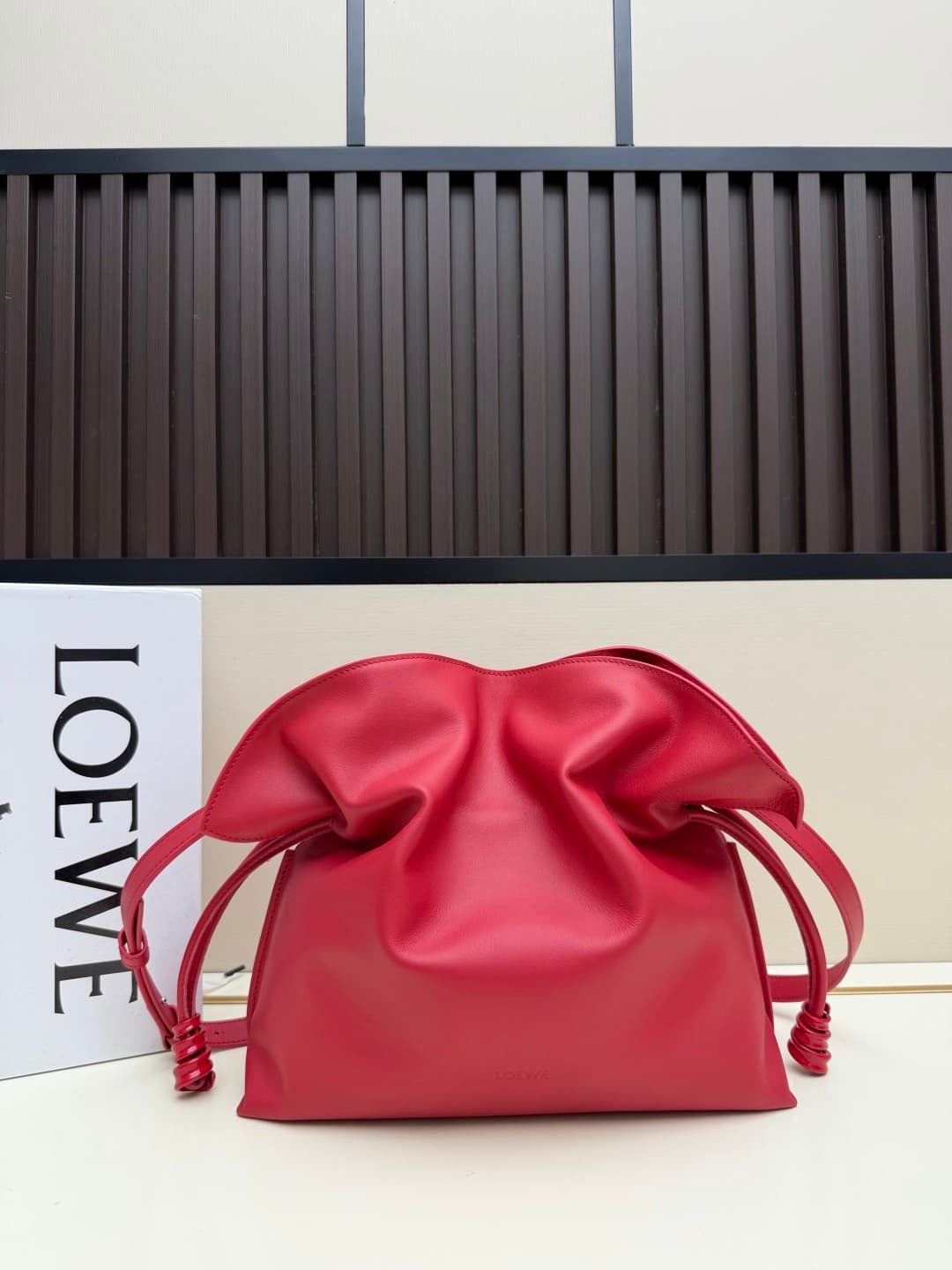 Loewe Medium Flamenco Ruched Clutch Bag in Red Leather High