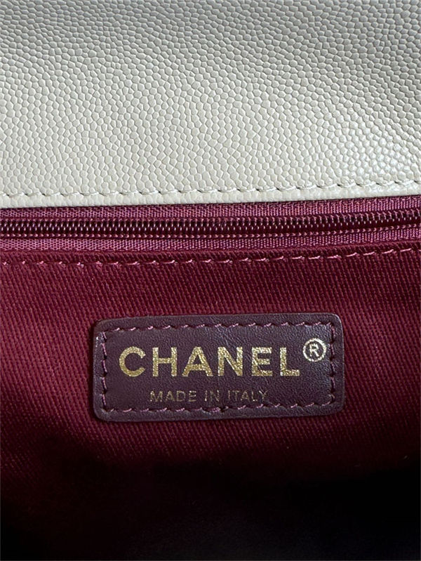Medium FLAP BAG WITH TOP HANDLE Grained Calfskin Beige Gold Metal High
