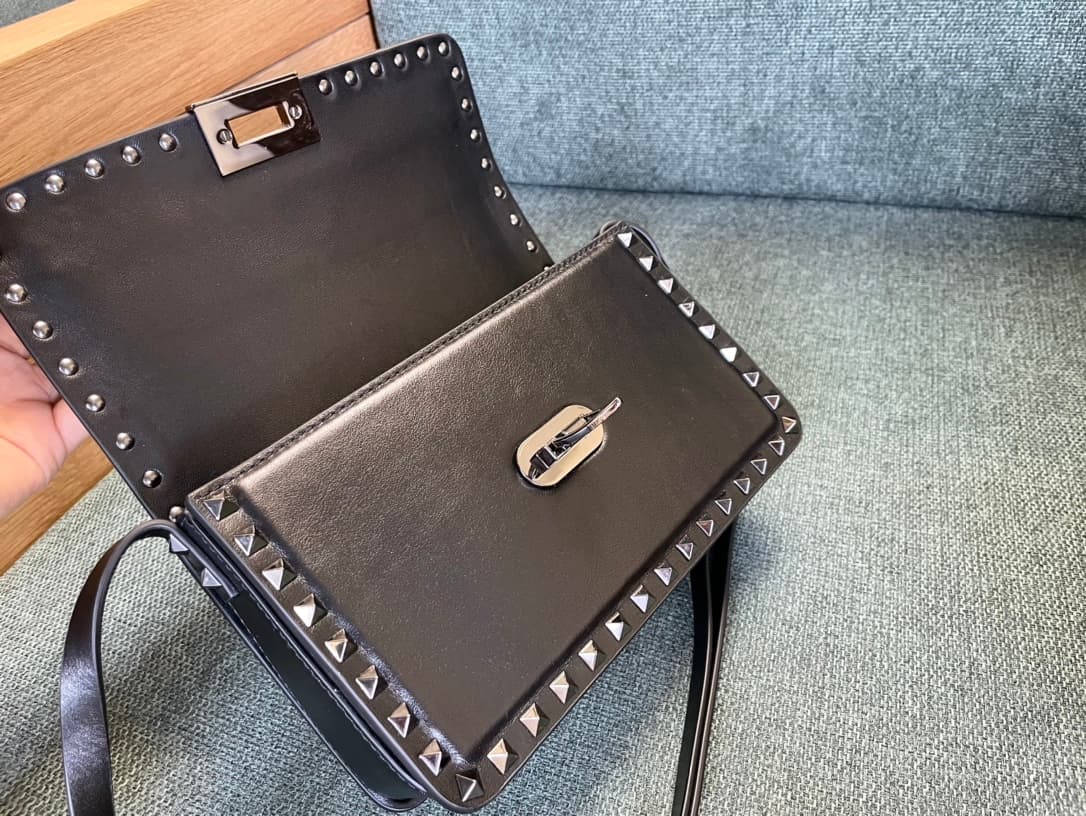 Valentino Garavani Rockstud23 Small Shoulder Bag smooth black calfskin leather high