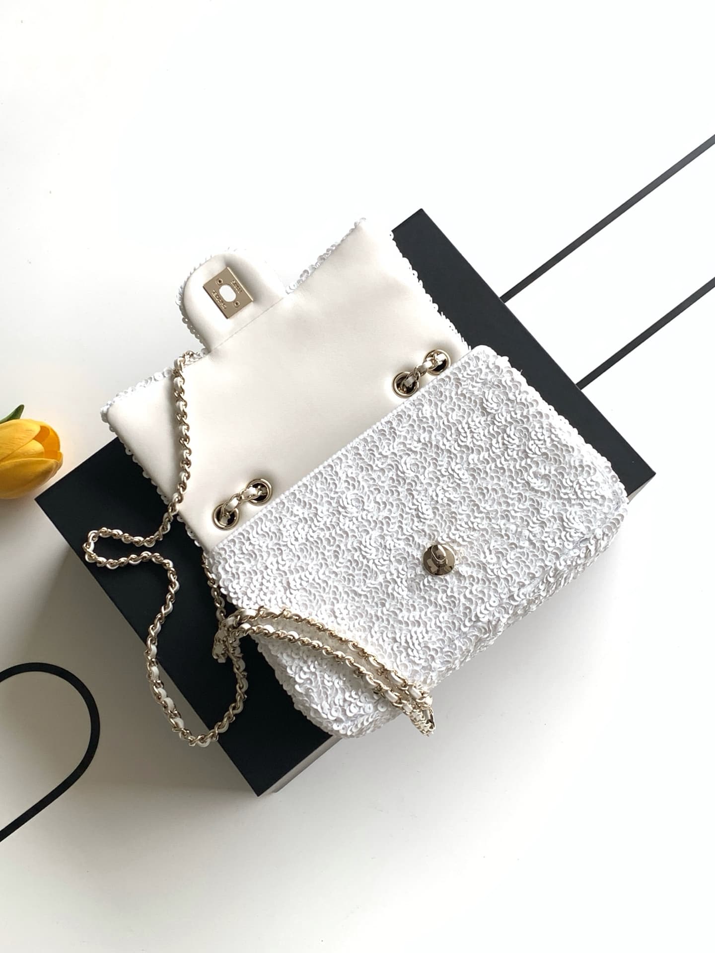 Chanel Flap Bag Sequins & Gold-Tone Metal AS4561 White A