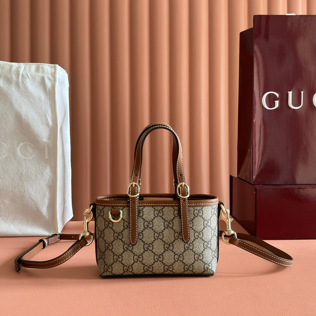 Gucci GG Emblem mini bag beige and brown GG fabric 855491 High