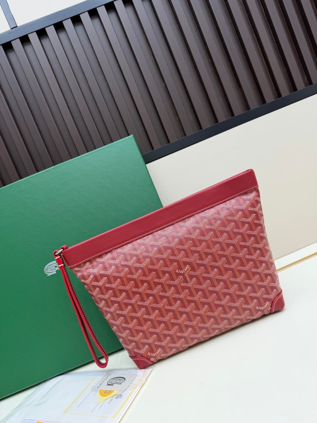 Goyard Conti pouch Goyardine canvas and Chevroches Calfskin Burgandy High