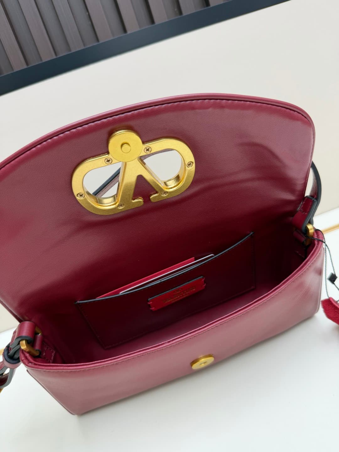 Valentino Garavani Devain Small Nappa Shoulder Bag Burgundy High
