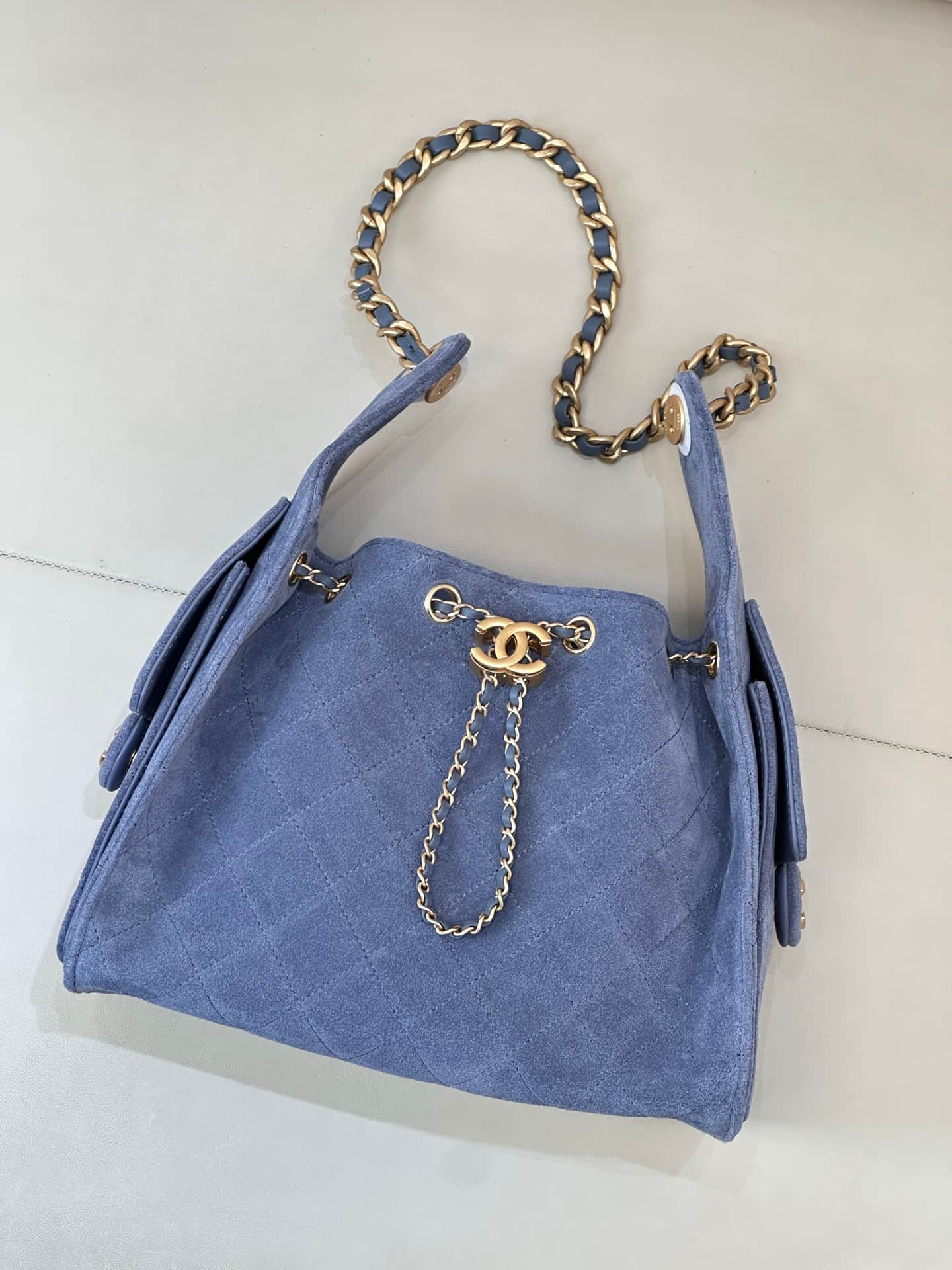 Chanel 25 Small Hobo handbag AS5293 Suede&Gold-tone Metal Blue TOP