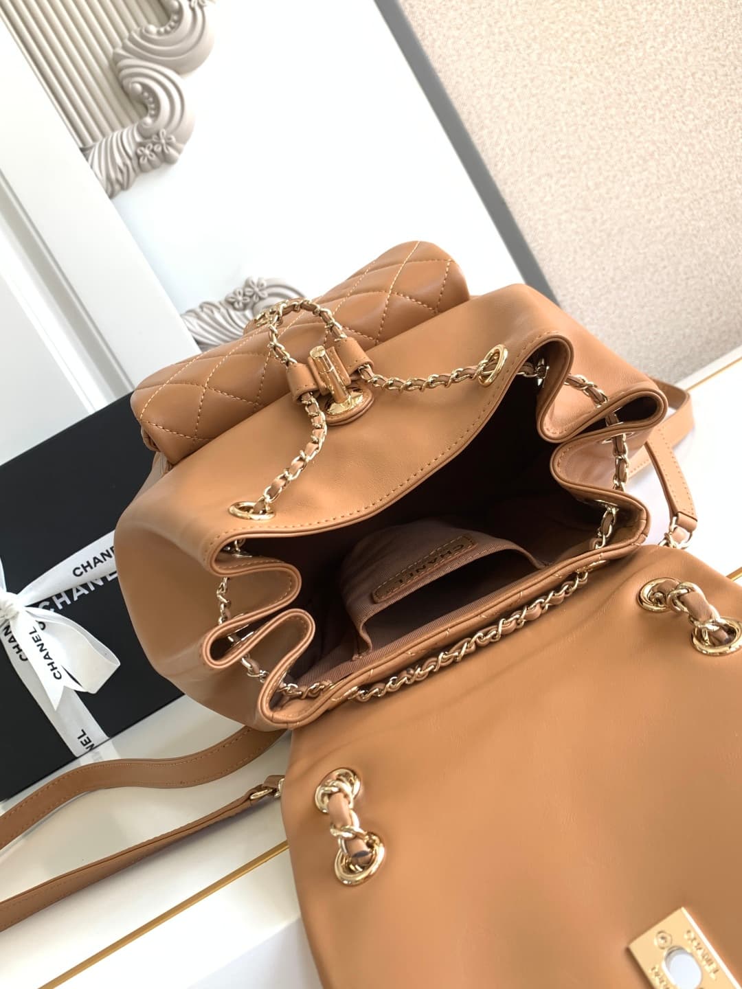 Chanel Medium Quilted Duma Backpack Lambskin AS3618 Brown A