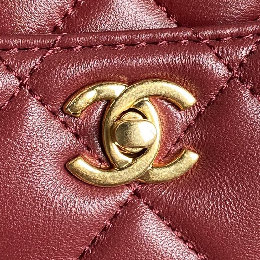 Chanel Maxi Camera Case Lambskin & Gold-Tone Metal Burgundy AS5187 A