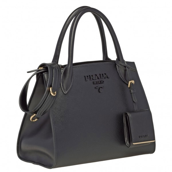 Prada Monochrome Bag 1BA156 In Black Saffiano Leather High