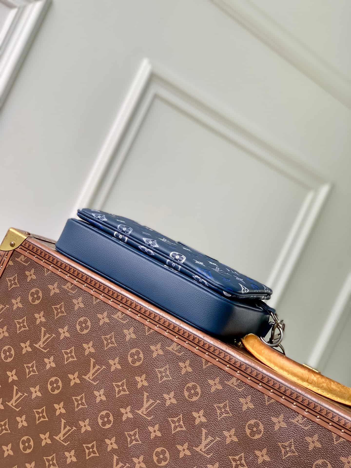 Louis Vuitton Trio Messenger Navy Blue Monogram Shadow calfskin leather M28618 High