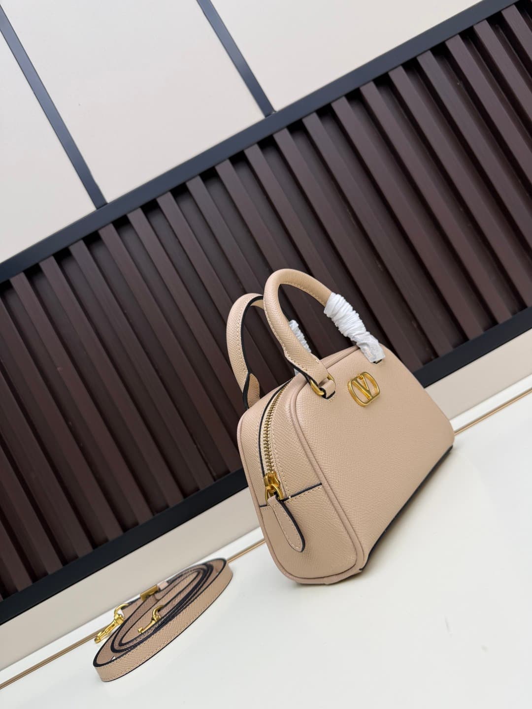 Valentino Garavani Mini VLogo Signature Bowling Bag Beige