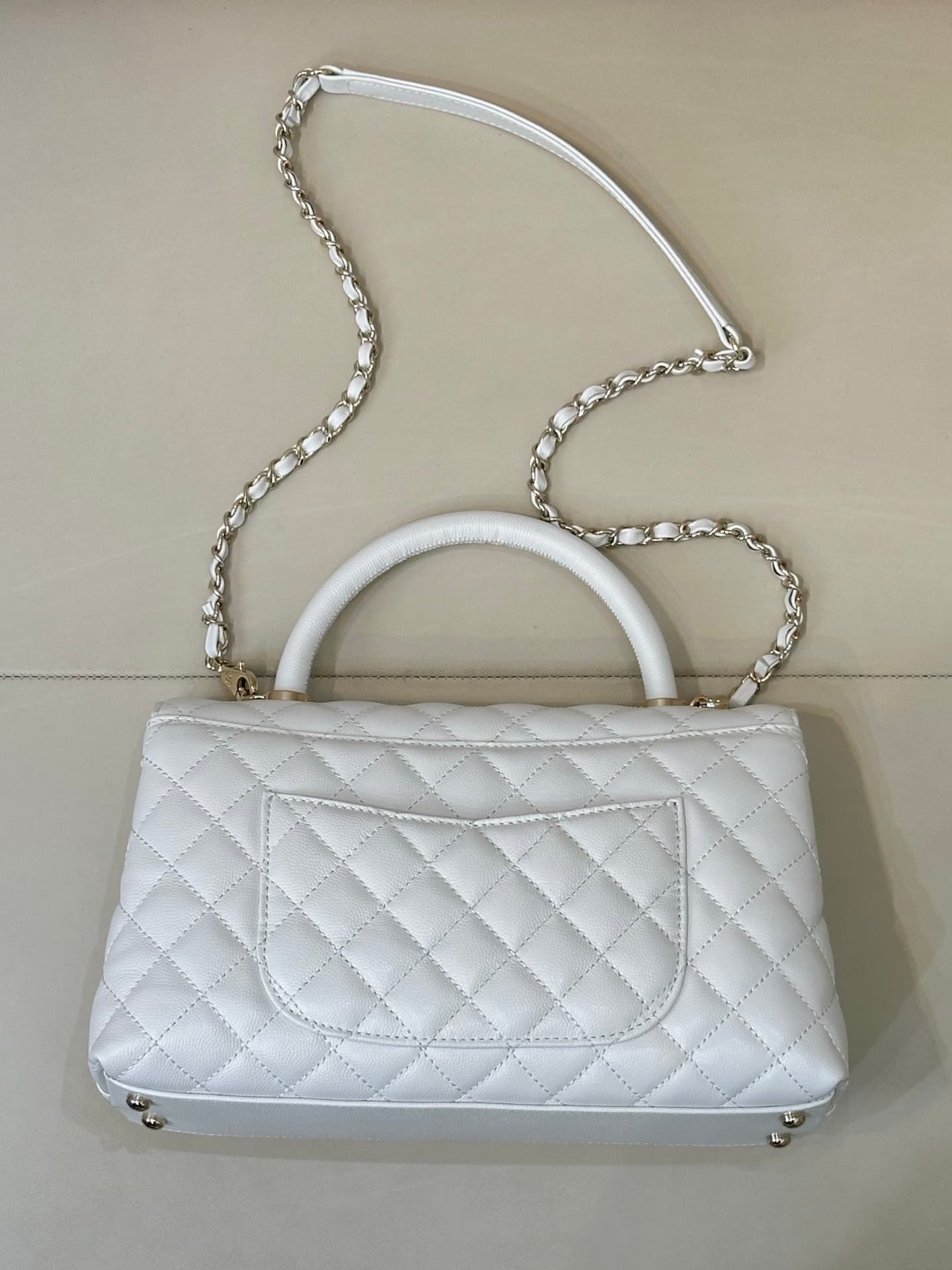 Chanel Medium FLAP BAG WITH TOP HANDLE Grained Calfskin Gold Metal A92991 TOP