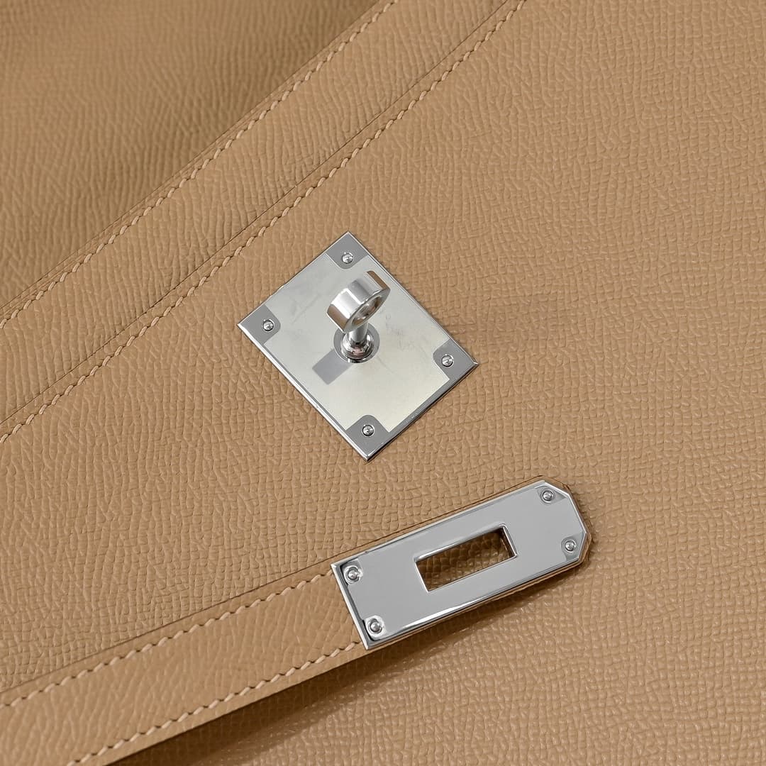 Hermes Kelly depeches Epsom 36 briefcase In Beige Silver Metal CalfskIn WAX High