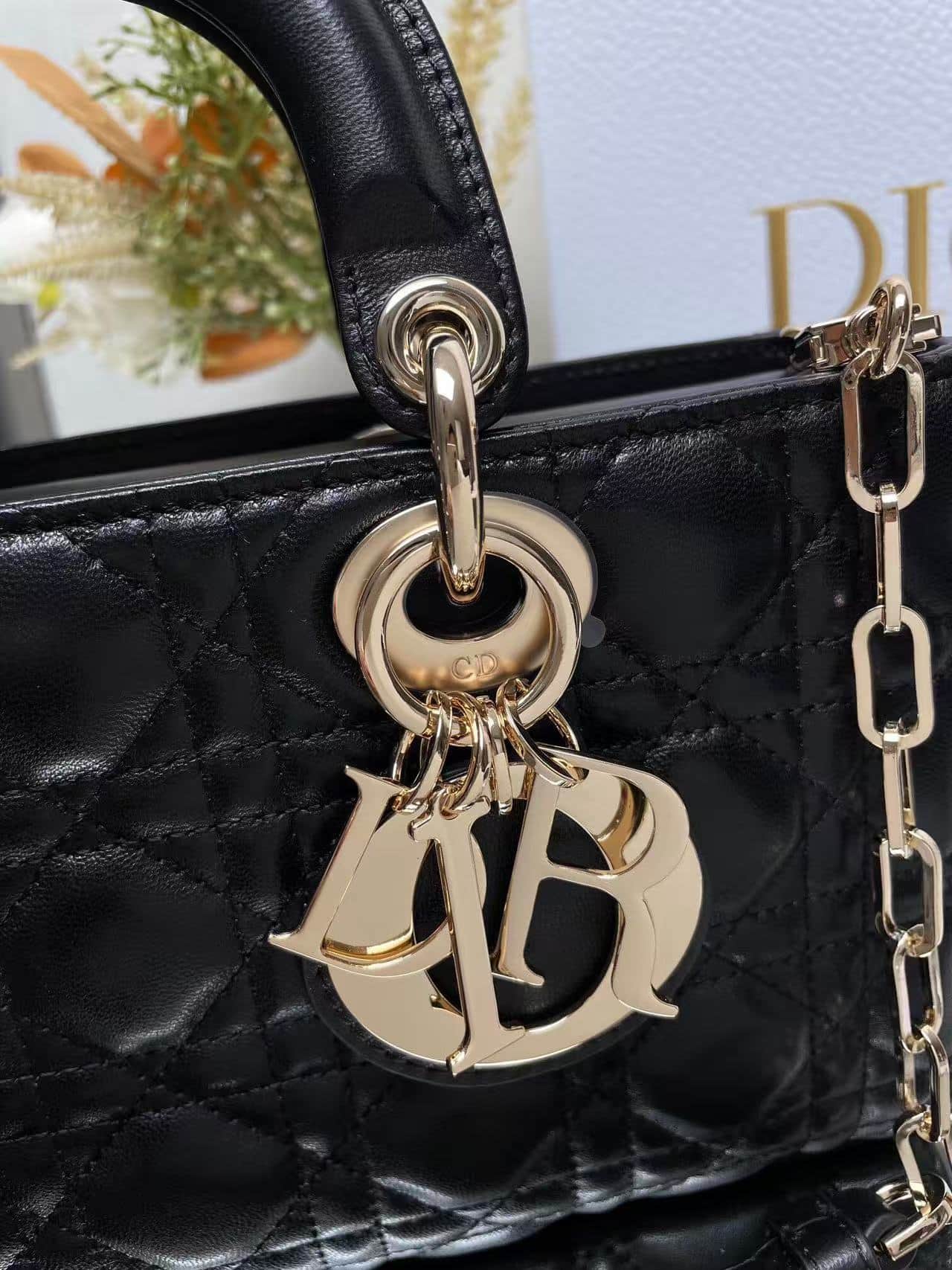 LADY D-JOY BAG MEDIUM Cannage Lambskin Black High