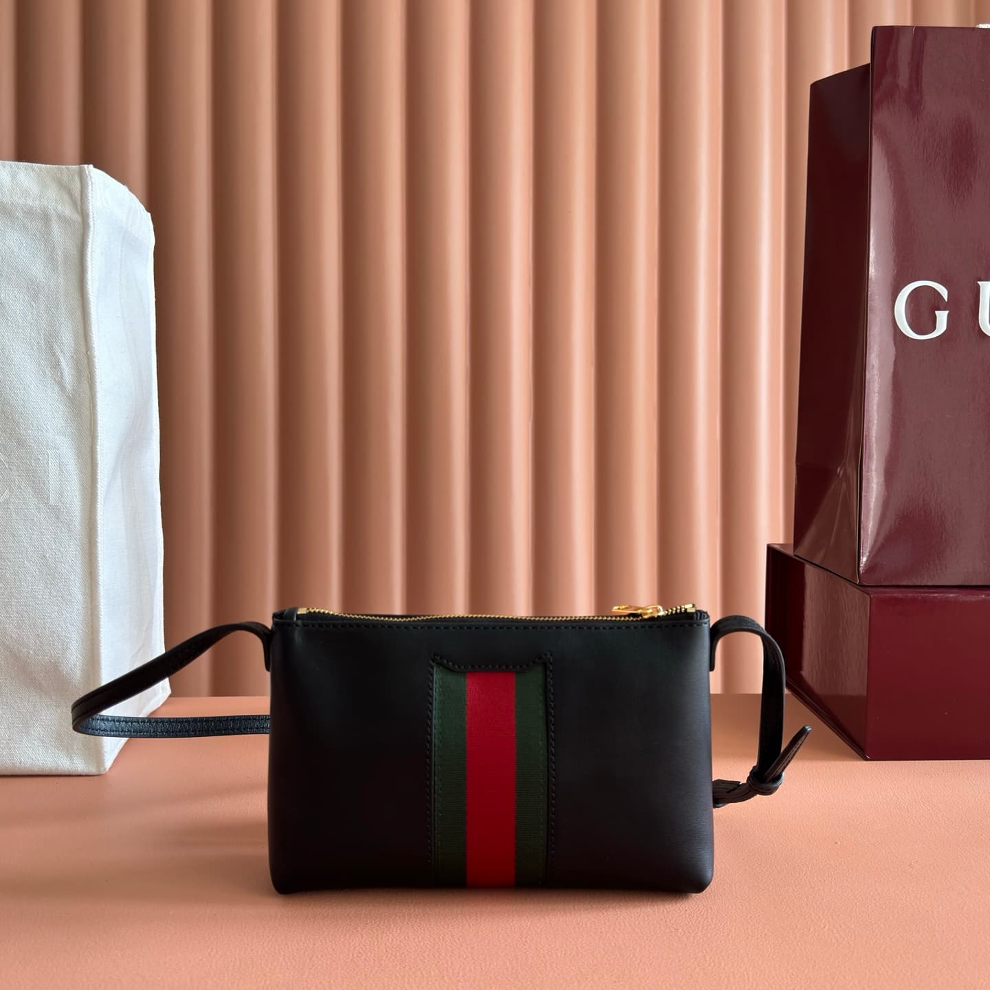 Gucci Horsebit Web small shoulder bag Black soft refined leather 867130 High