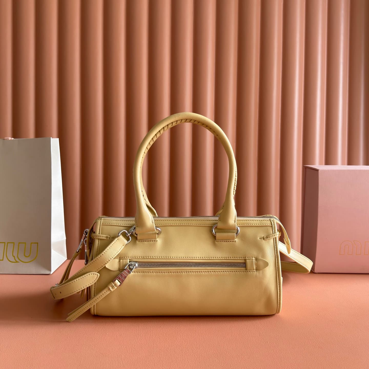 Miu Miu Arcadie bag Smooth Leather 5BA332 Light Yellow TOP