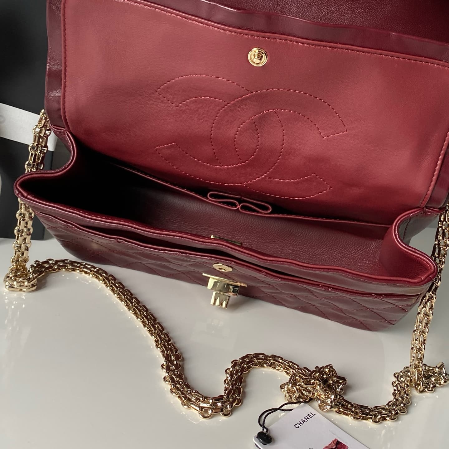 Chanel 2.55 Handbag Calfskin & Gold-Tone Metal Dark Burgundy A37586 A