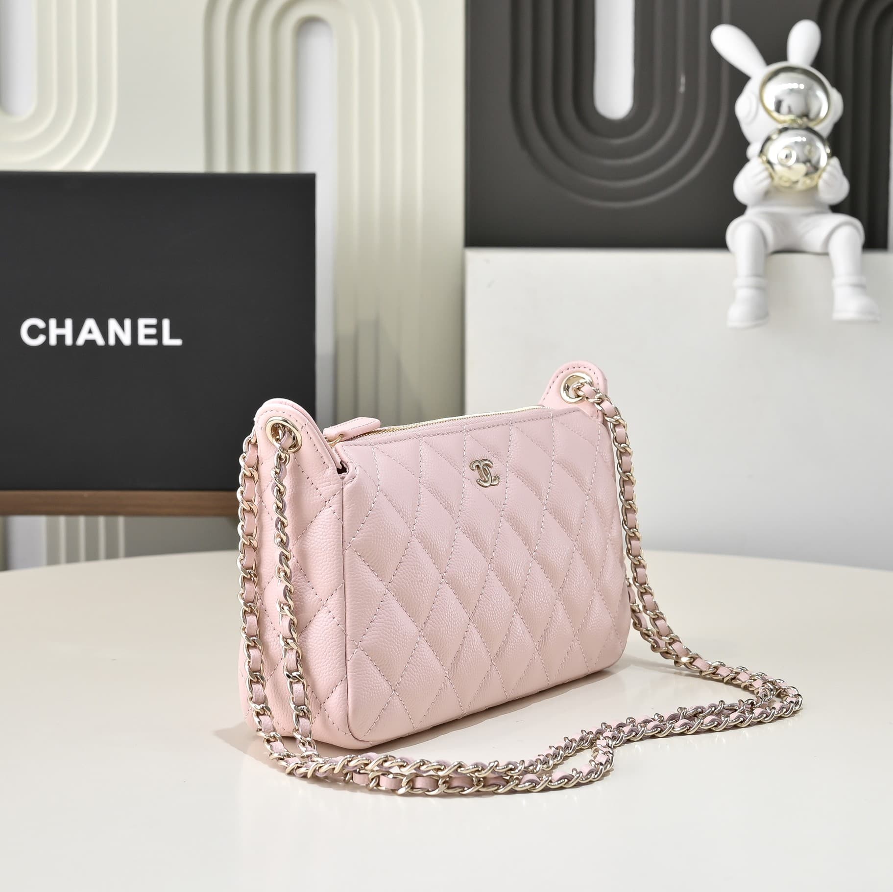Chanel Chain Wallet Grained Shiny Calfskin & Gold-Tone Metal AS4704 Pink A