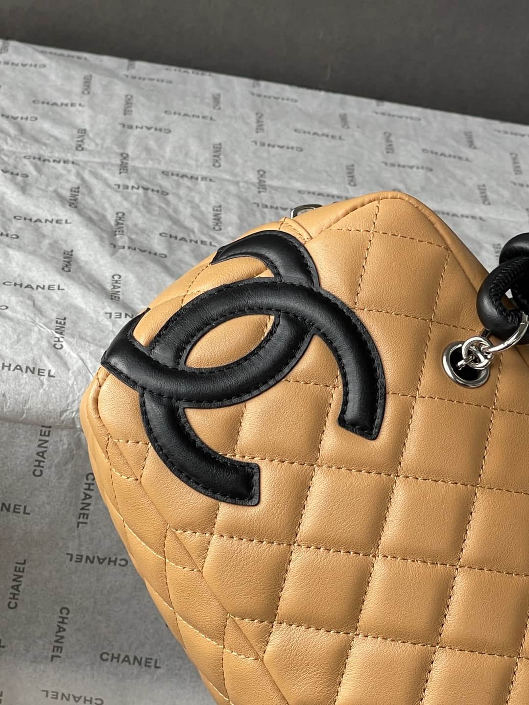 Chanel Cambon Ligne Bowler bag Calfskin & Silver-Tone Metal AS25172 Beige High
