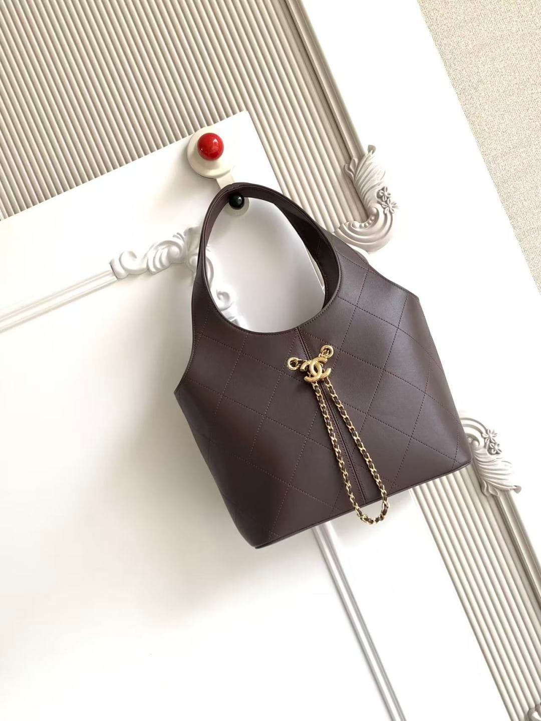 Chanel Medium Shopping Bag Dark Brown Leather & Gold-Tone Metal AS6108 A