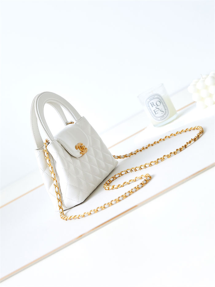 Chanel MINI SHOPPING BAG AS4416 Shiny Aged Calfskin & Gold-Tone Metal White A