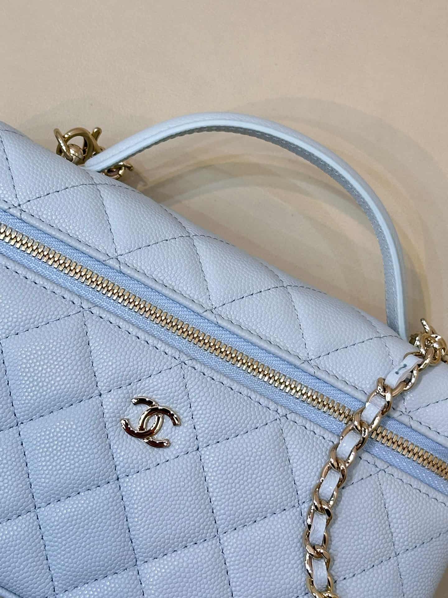Chanel Classic Vanity with Chain Grained Calfskin & Gold-Tone Metal Blue AP4385 TOP