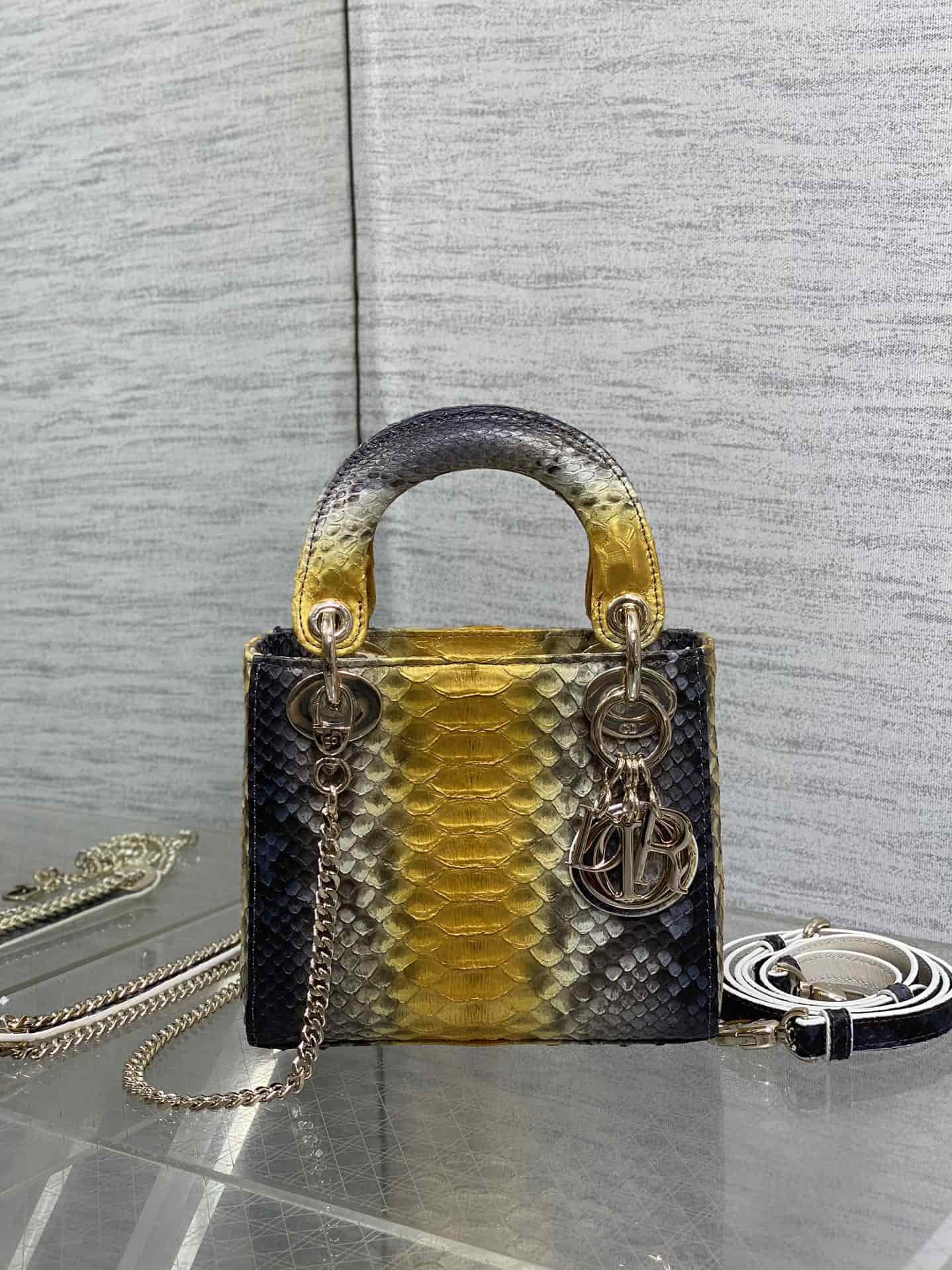 MINI LADY Dior BAG Cannage Python Gold-tone Metal High