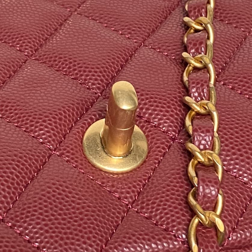 Chanel Mini Flap Bag with Top Handle Grained Shiny Calfskin & Gold-Tone Metal Claret AS5701 A