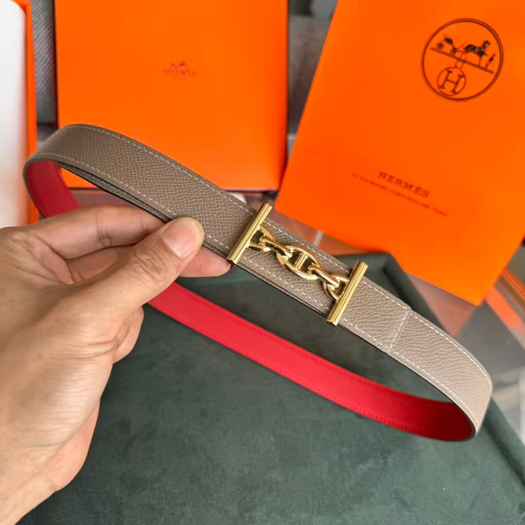 Hermès Mors H reversible leather belt in taupe