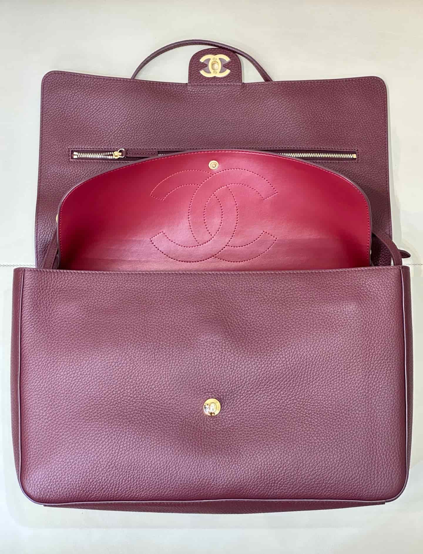 Chanel Maxi Flapbag Grained Calfskin & Gold Metal Claret AS6233 TOP