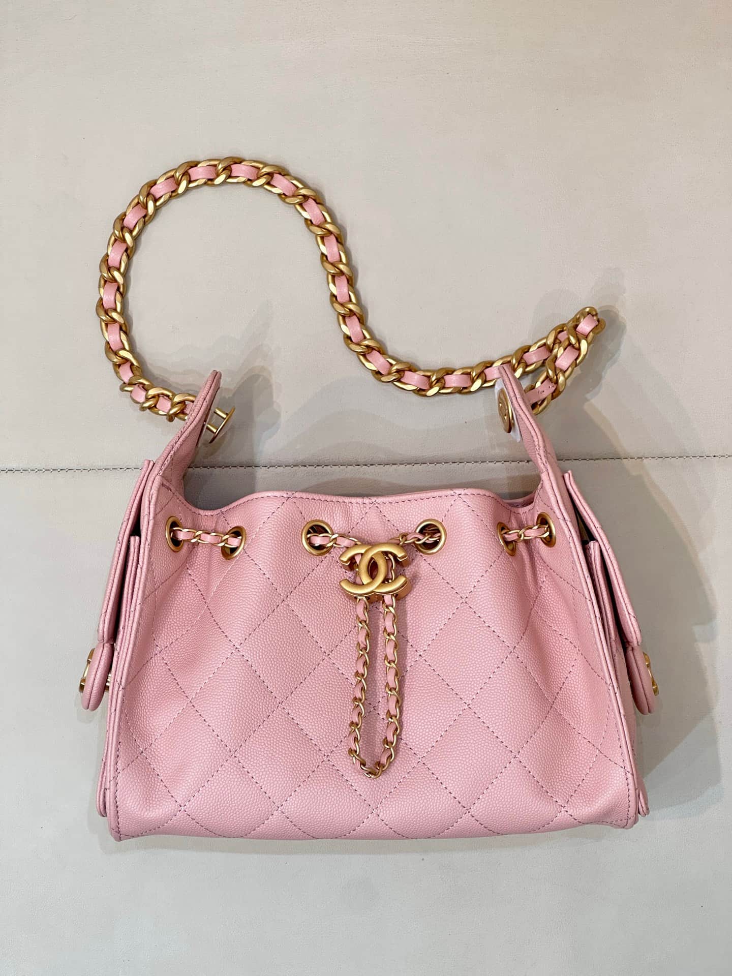 CHANEL 25 Mini Handbag AS5631 Grained Calfskin & Gold-tone Metal Pink TOP