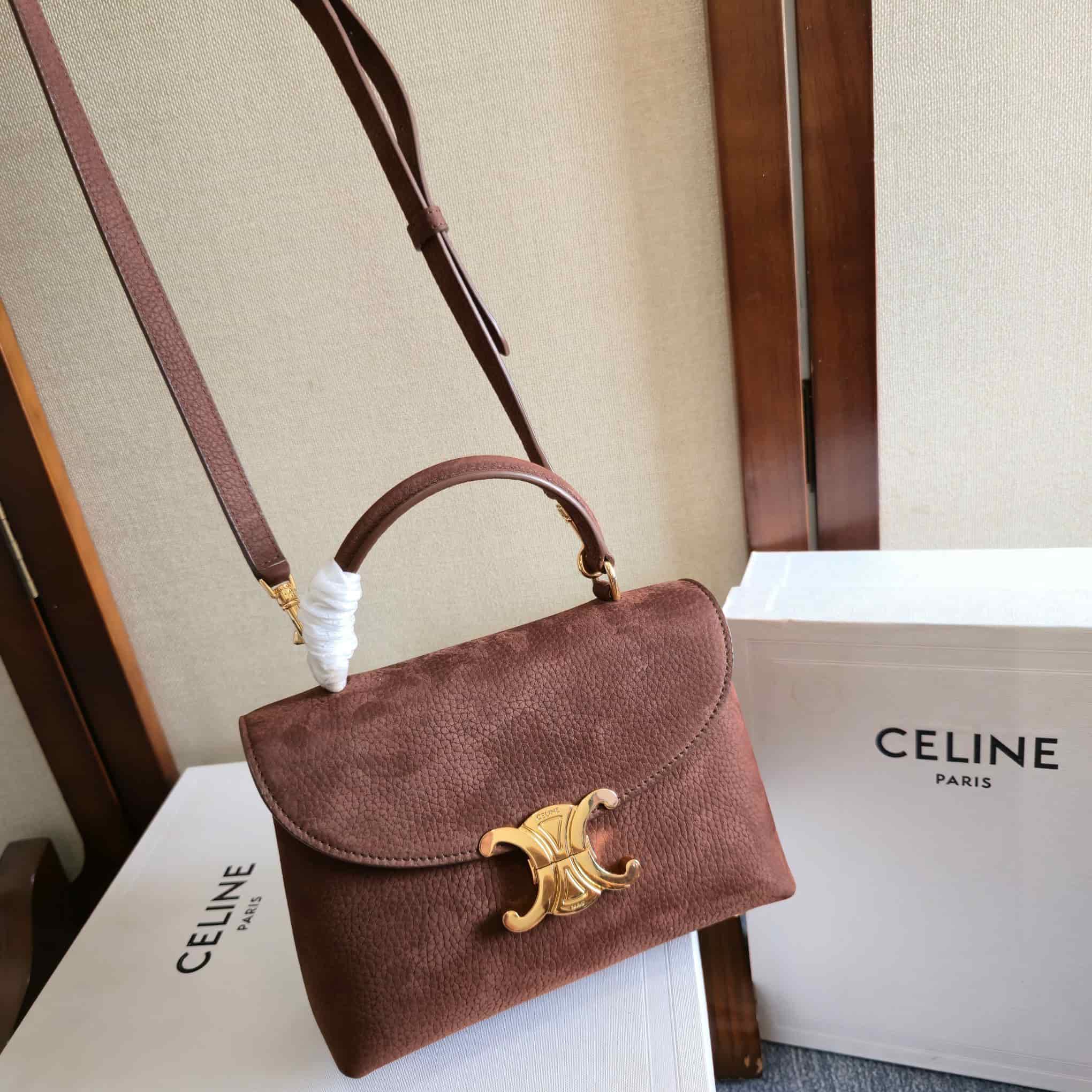 Celine Mini Nino Bag in Chestnut Grained Nubuck Calfskin High