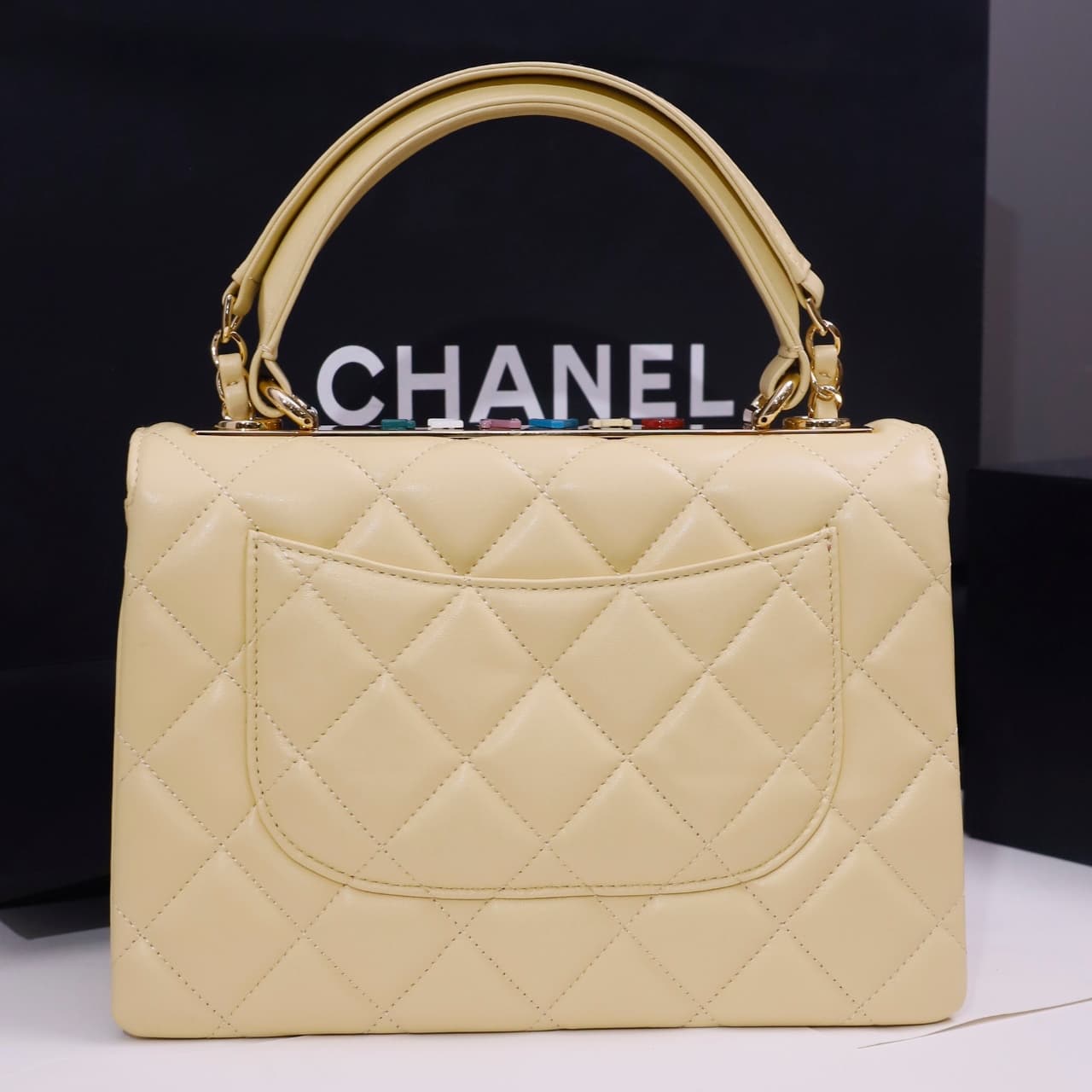 SMALL FLAP BAG WITH TOP HANDLE Lambskin Gold Metal Light Yellow A