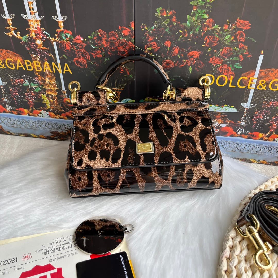 Dolce & Gabbana Mini Sicily handbag in leopard-print polished calfskin High