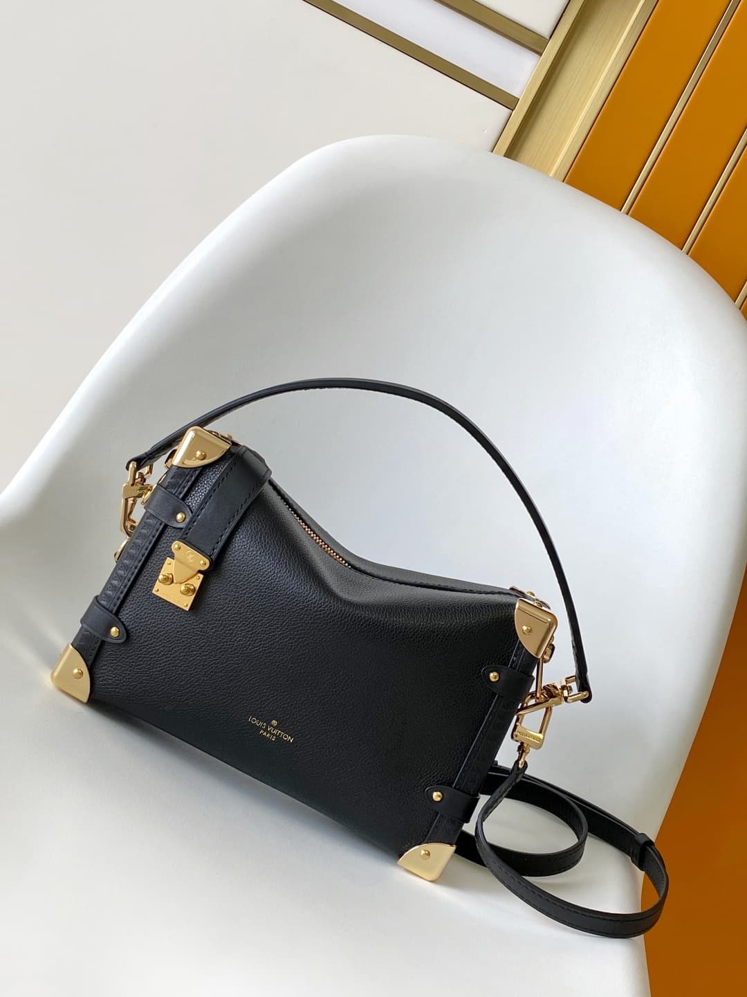 Louis Vuitton Side Trunk MM Black Grained calf leather M25166 High