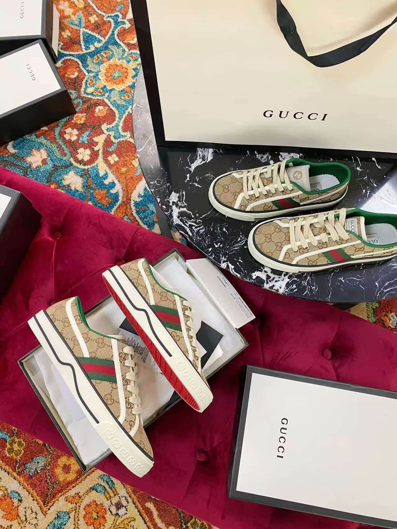 Gucci Tennis 1977 Sneaker Shoes in beige/ebony GG canvas