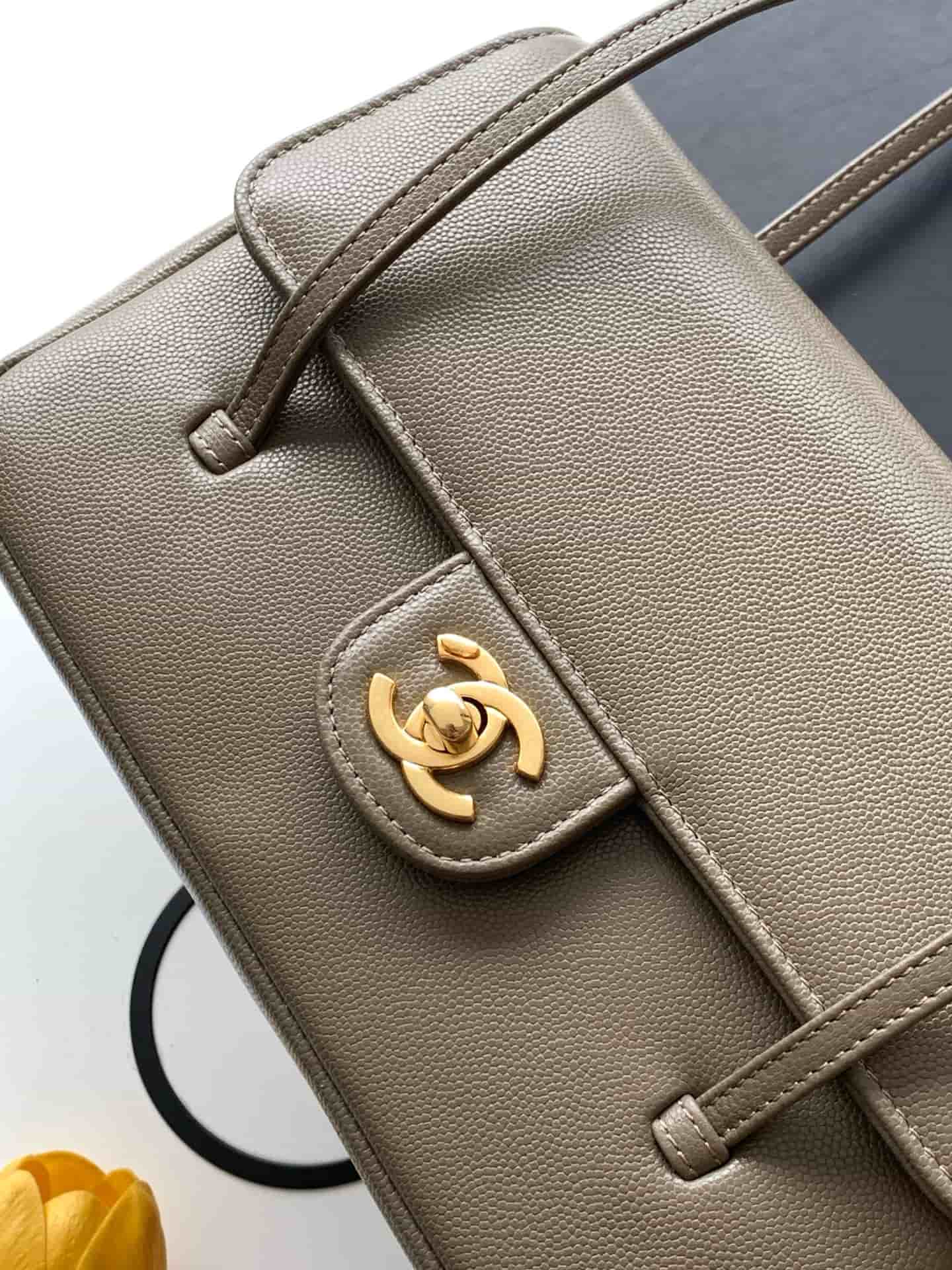 Chanel Small Flap Bag Grained Shiny Calfskin & Gold-Tone Metal AS6130 brown High