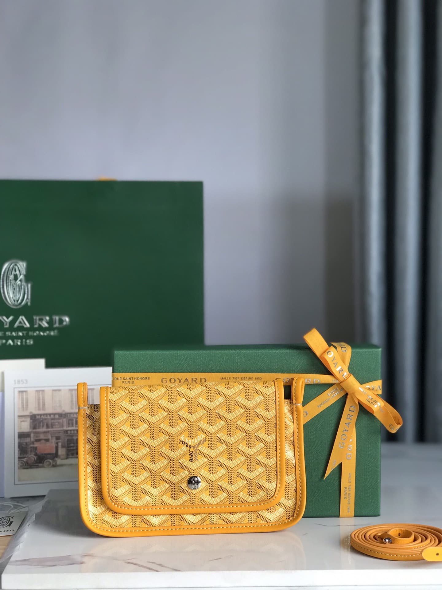 Plumet Pocket Wallet Goyardine Canvas & Chevroches Calfskin Yellow High