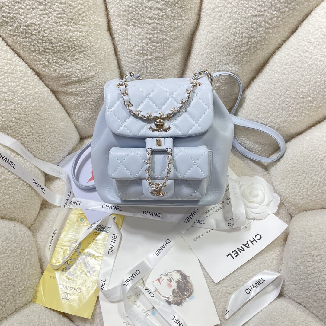 Chanel Small Quilted Duma Backpack Lambskin AS2908 Light-Blue High
