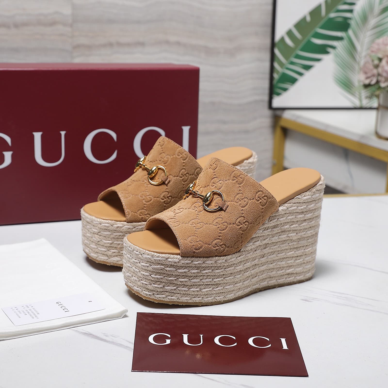 Gucci Carmen platform espadrille wedge mules
