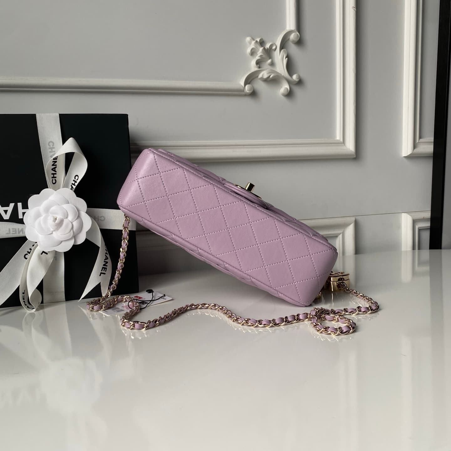 Chanel Classic Flap Bag Lambskin & Gold-Tone Metal AS5756 Light Purple High